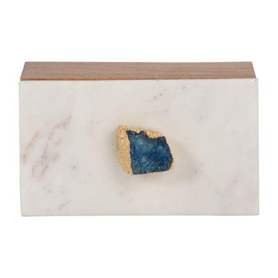 MARBLE, 7" BLUE AGATE CLUSTER & WOOD BASE BOX, NAT