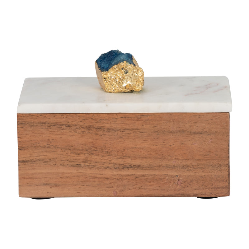 MARBLE, 7" BLUE AGATE CLUSTER & WOOD BASE BOX, NAT