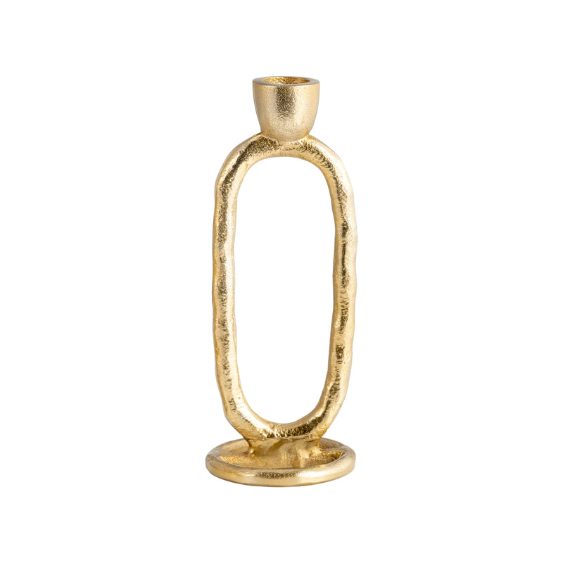 METAL, 7" OPEN OVAL TAPER CANDLEHOLDER, GOLD