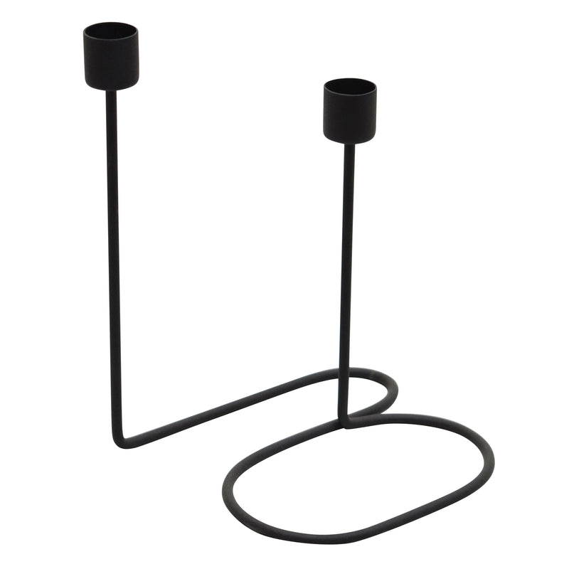 METAL, 8" DOUBLE SWIRL 2-TAPER CANDLEHOLDER, BLACK