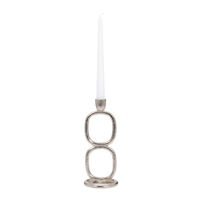 METAL, 10" DOUBLE STACK TAPER CANDLEHOLDER, SILVER