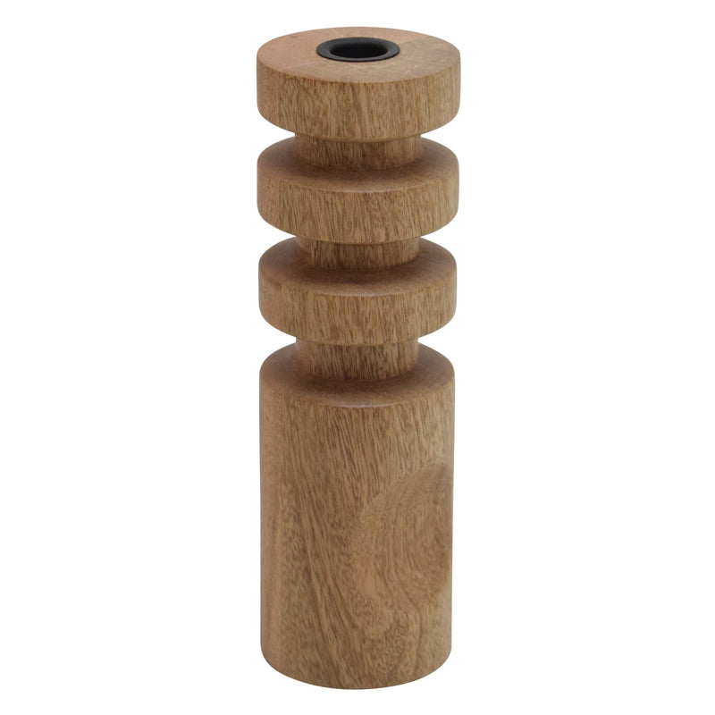 WOOD, 10" STACKED TAPER CANDLEHOLDER NATURAL | 18192-01