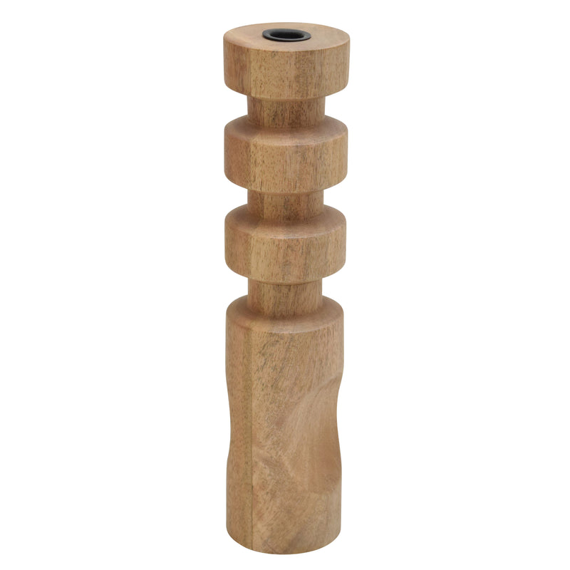 WOOD, 14" STACKED TAPER CANDLEHOLDER NATURAL | 18192-02