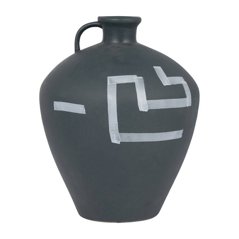 STONEWARE, 12" AZTEC JUG, GREEN