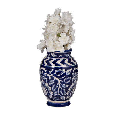 CERAMIC, 9" VINES TALAVERA VASE, BLUE/WHITE