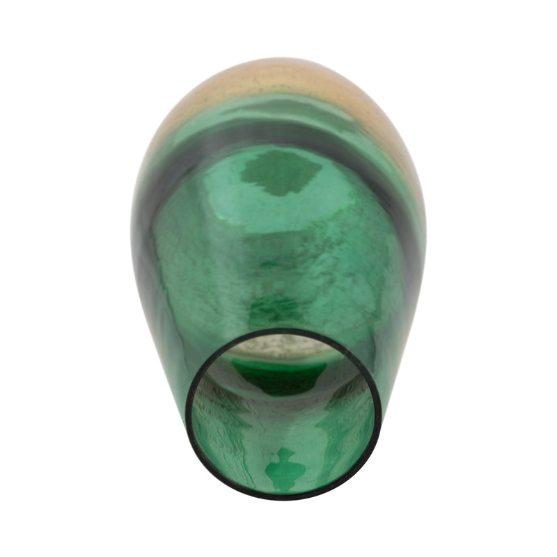 GLASS, 15" GOLD DIPPED VASE, GREEN