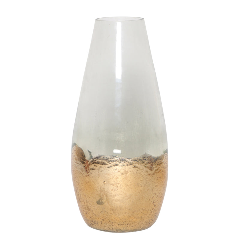 GLASS, 19" GOLD DIPPED VASE, CLEAR