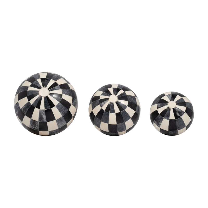 RESIN, S/3 4/5/6" CHECKERED ORBS, MULTI