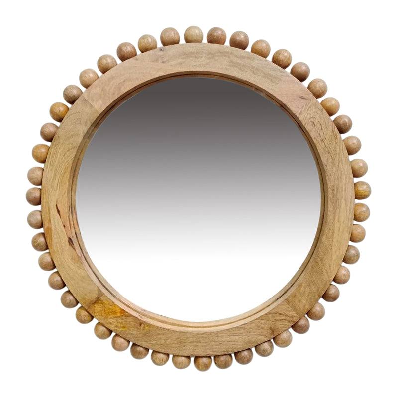 24" ROUND BEADED MIRROR, NATURAL