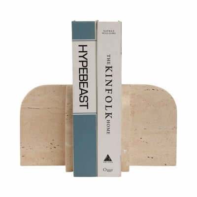 S/2 6" Arched Travertine Bookends, Tan