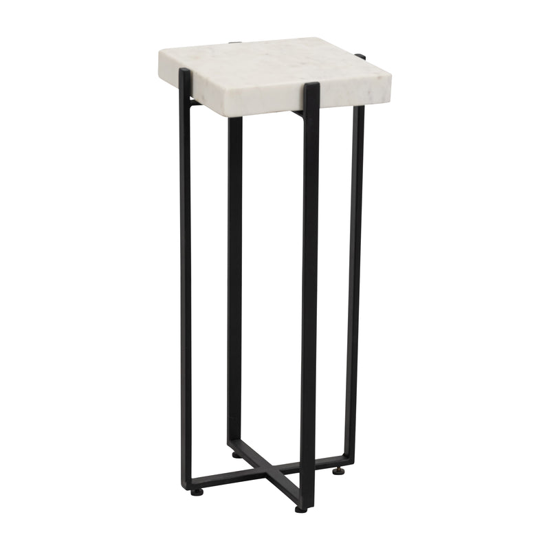 METAL, 23" SQUARE MARBLE TOP ACCENT TABLE, BLACK