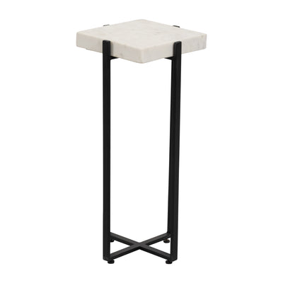 METAL, 23" SQUARE MARBLE TOP ACCENT TABLE, BLACK