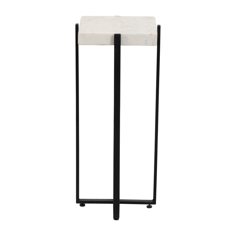 METAL, 23" SQUARE MARBLE TOP ACCENT TABLE, BLACK