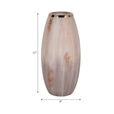 17" Curved Glass Vase Opal Finish, Ivory Multi