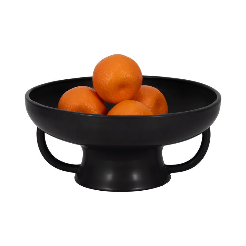 CER, 12" BOWL W HANDLES ON STAND, BLACK