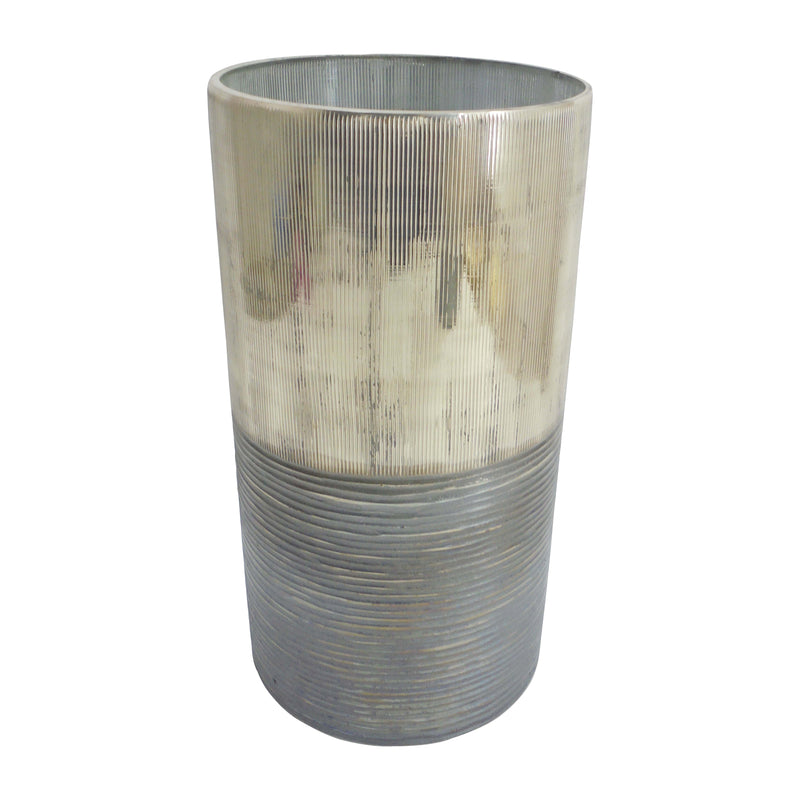 GLASS, 13" METALLIC 2-TONE VASE, SILVER