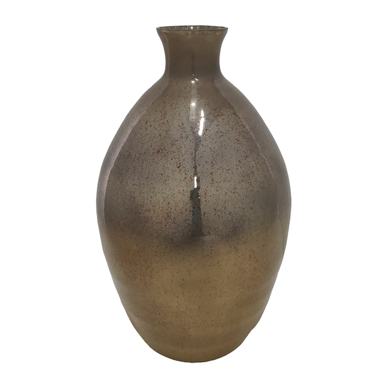 GLASS, 18" BULBOUS VASE, CHAMPAGNE