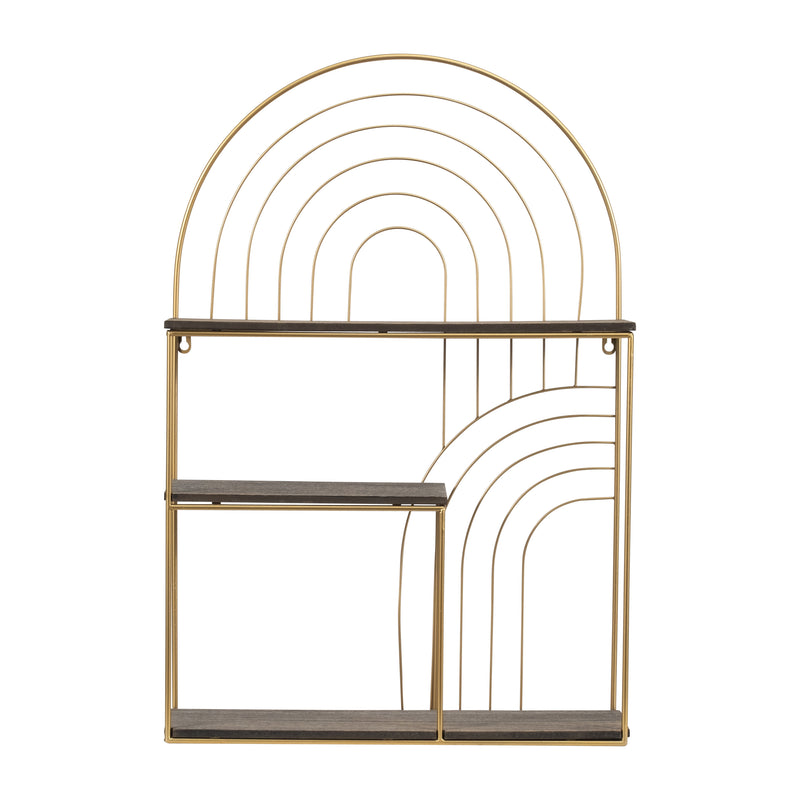 METAL/WOOD, 30" ARCHES WALL SHELF, GREY/GOLD