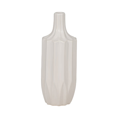 CER, 13" FLUTED VASE, WHITE