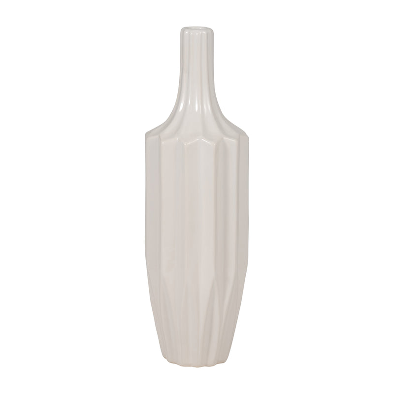 CER, 16" FLUTED VASE, WHITE