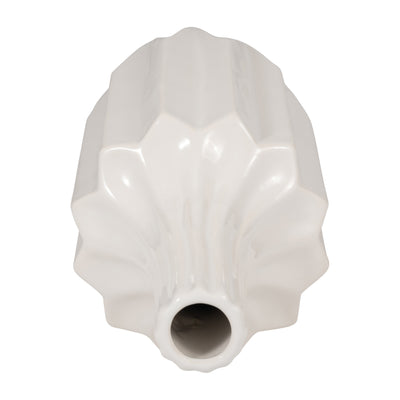 CER, 16" FLUTED VASE, WHITE