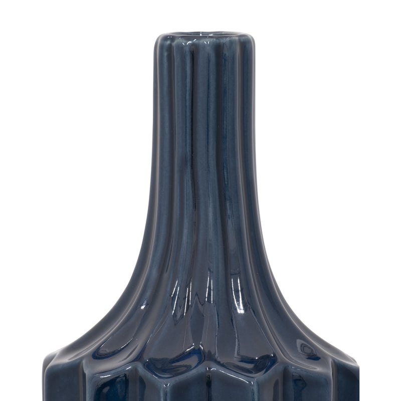 CER, 16" FLUTED VASE, NAVY