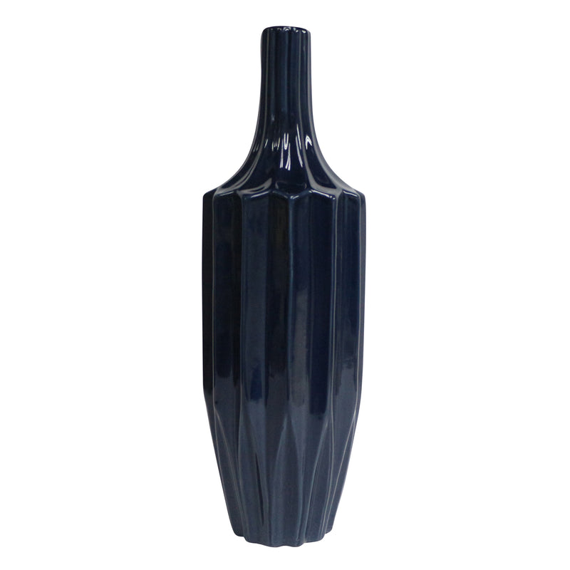 CER, 16" FLUTED VASE, NAVY