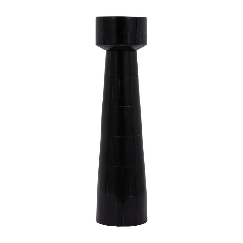 RESIN, 15" PILLAR CANDLEHOLDER, BLACK