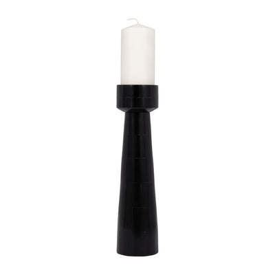 RESIN, 15" PILLAR CANDLEHOLDER, BLACK