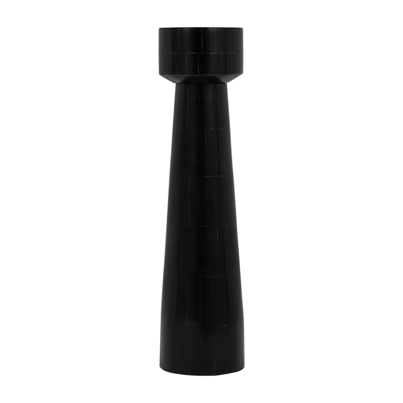 RESIN, 15" PILLAR CANDLEHOLDER, BLACK