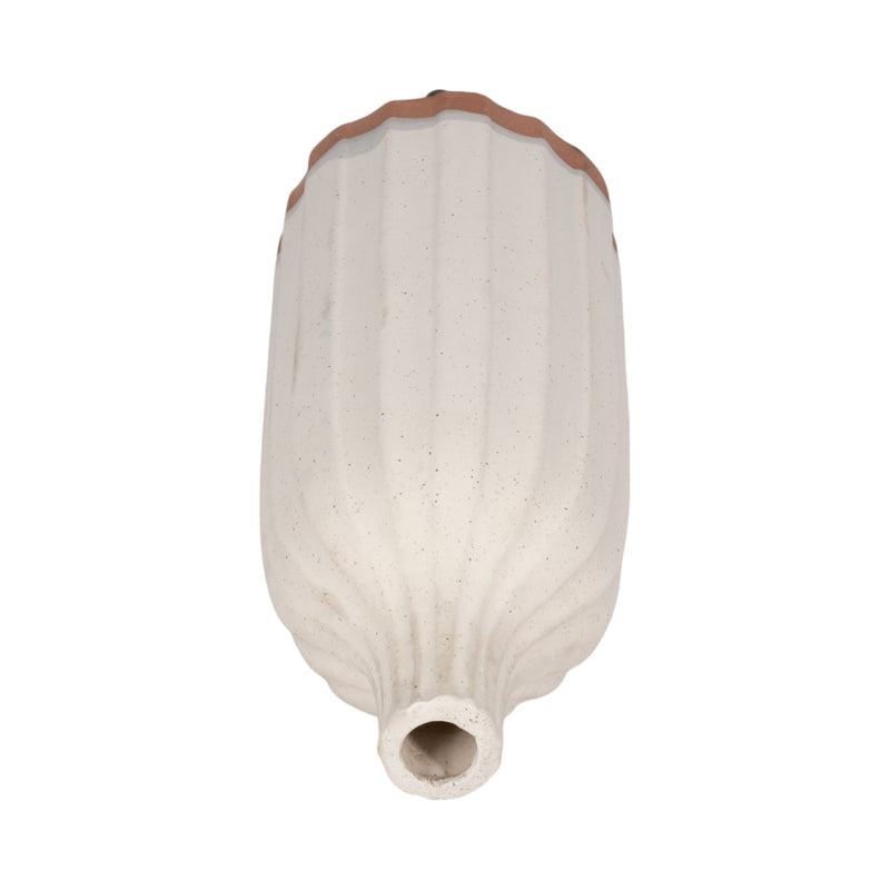 CLAY, 16" FLAT RIBBED BOTTLE VASE EXPOSED BOTTOM,