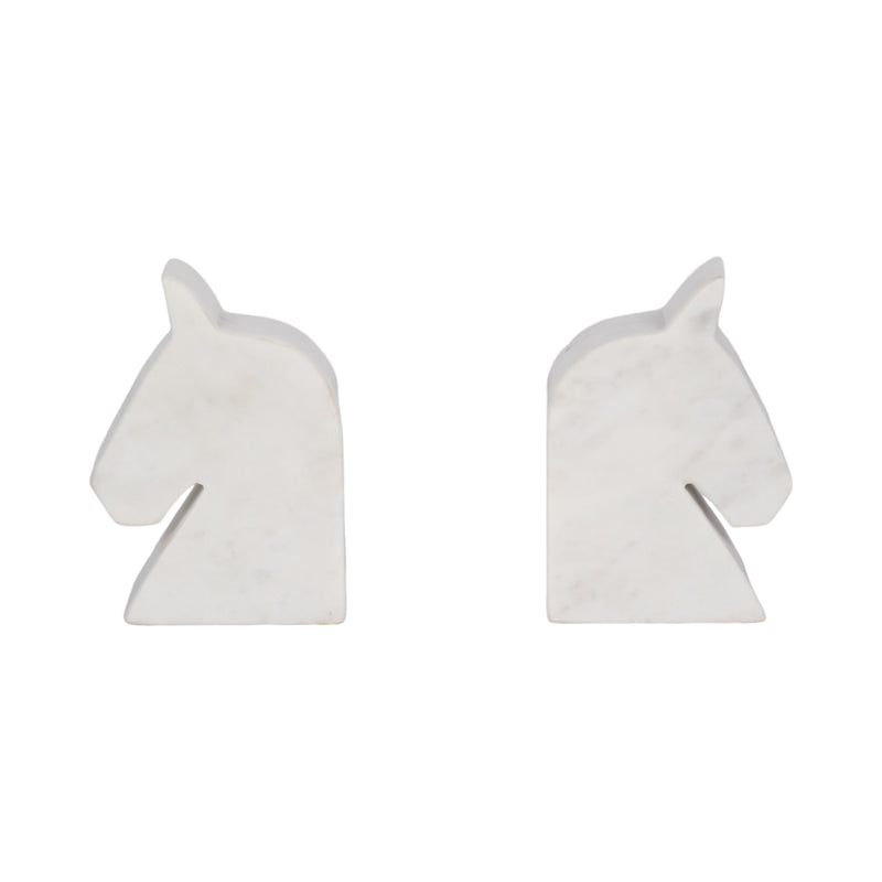 MARBLE, S/2 6" HORSE HEAD BOOKENDS, WHITE