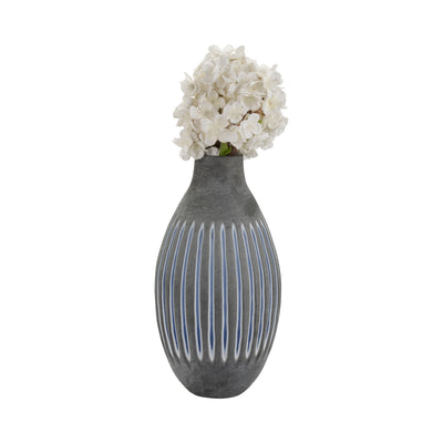 GLASS, 17" RIDGED VASE, BLUE/GRAY