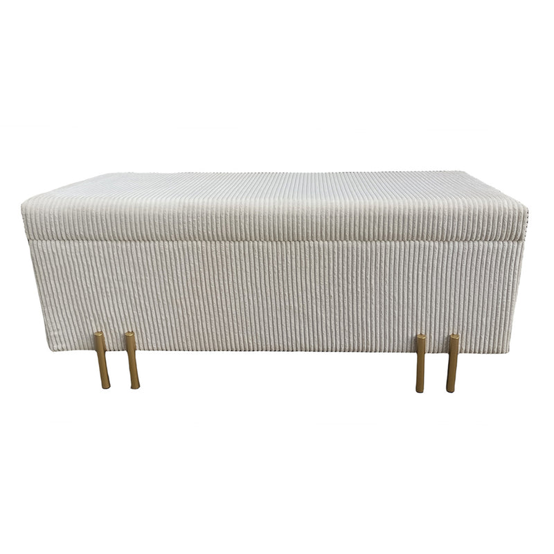 44" Pleated Bench W/ Legs, Cream