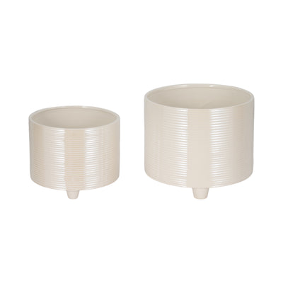 S/2 10/12" Iridescent Ribbed Planters, Ivory