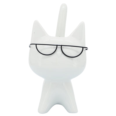 PORCELAIN, 8"H KITTY W/ GLASSES, WHITE