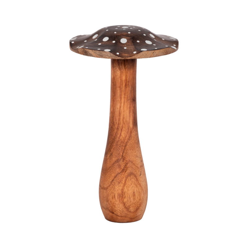 10" Wood Mushroom With White Dots, Brown