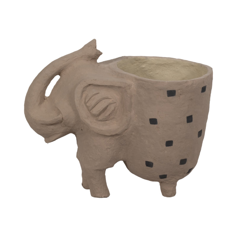 25" Paper Mache Elephant Planter, Ivory