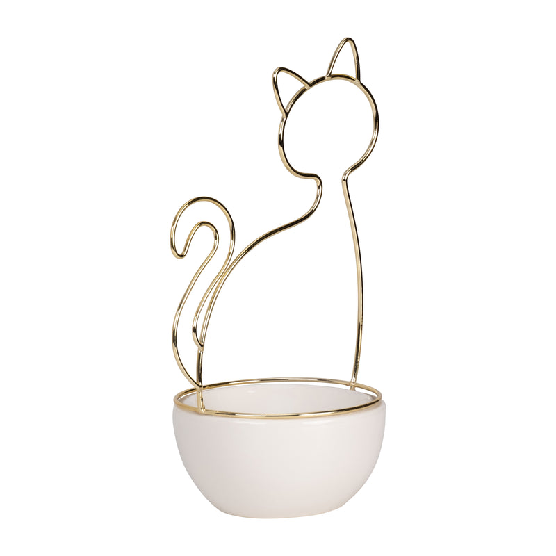 10"H CAT TRINKET TRAY, WHITE