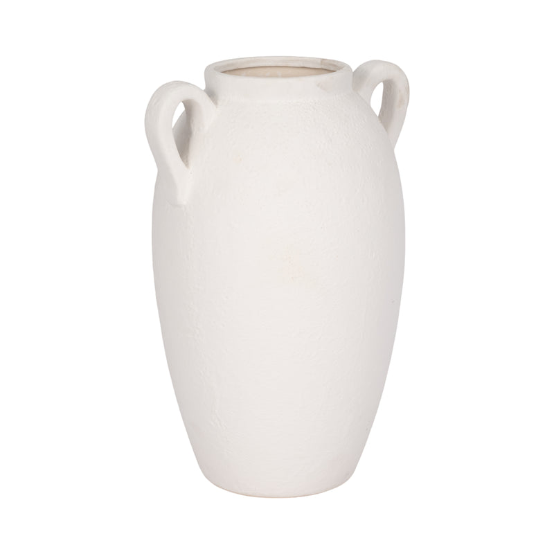 CER, 13" TEXTURED JUG W/ HANDLES, WHITE