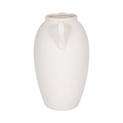 CER, 13" TEXTURED JUG W/ HANDLES, WHITE