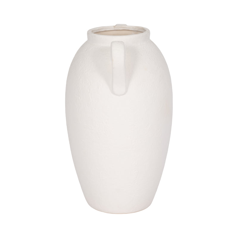 CER, 13" TEXTURED JUG W/ HANDLES, WHITE