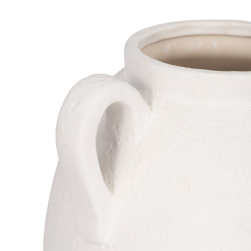 CER, 13" TEXTURED JUG W/ HANDLES, WHITE