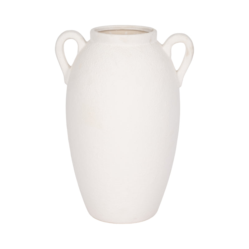 CER, 13" TEXTURED JUG W/ HANDLES, WHITE