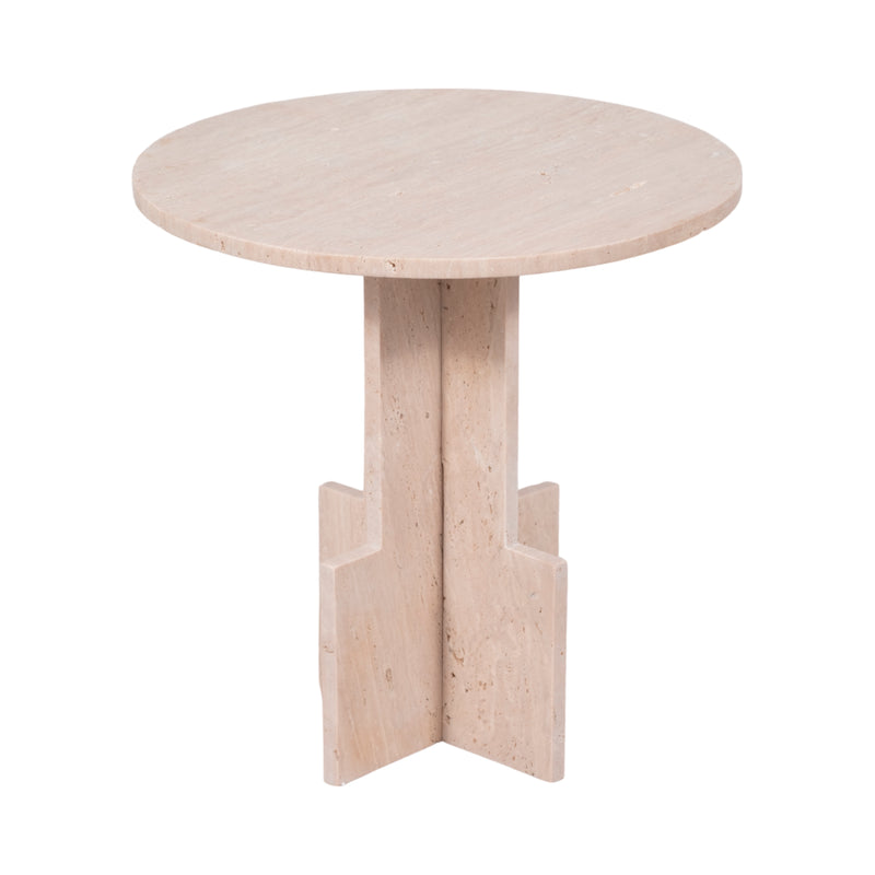 18" Travertine Accent Table Kd, Tan