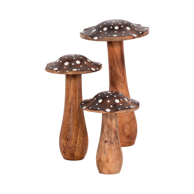 6" Wood Mushroom With White Dots, Brown