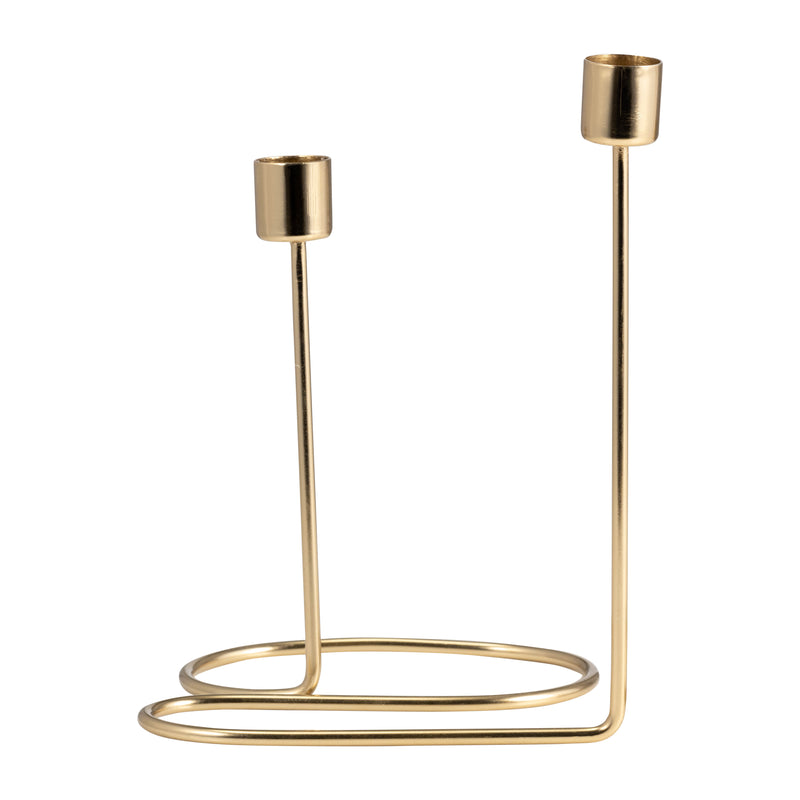 METAL, 8" DOUBLE SWIRL 2-TAPER CANDLEHOLDER, GOLD