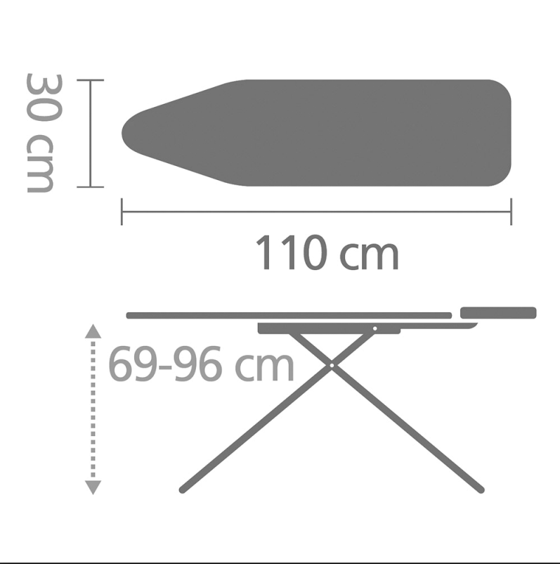                          طاولة كي برابانتيا A، 110x30 سم مع مسند مكواة بخار بتصميم ريش                        