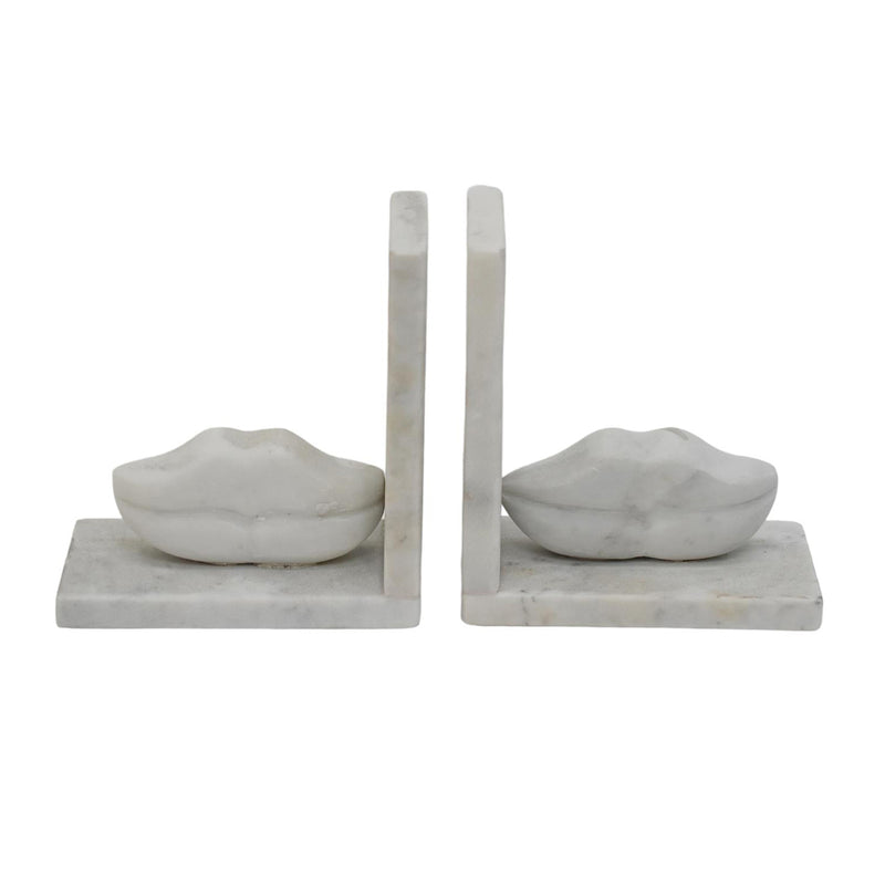 S/2 5" Lips Marble Bookends, White