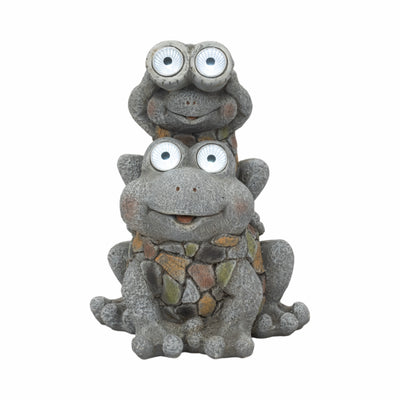 14" Frogs Piggy Back Ride Solar Eyes, Grey